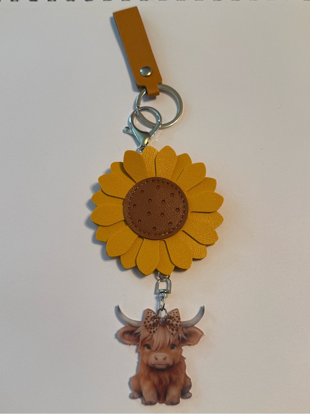 Boho Sunflower Highland Cow Keychain